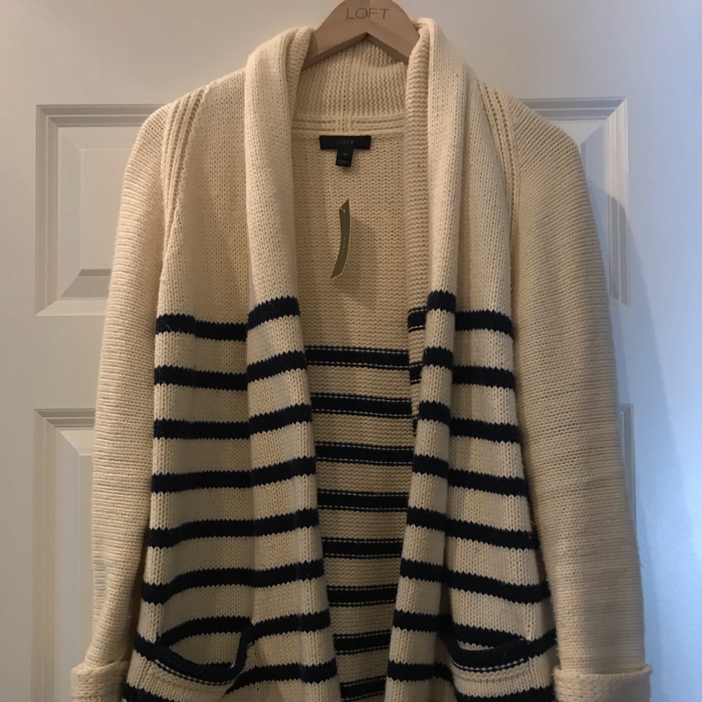 J crew nautical navy and cream open sweater